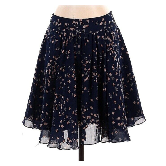 For Cynthia Navy Sheer Lined Skirt Fit & Flare Boho Birds Formal Large MSRP $68 - Picture 1 of 13
